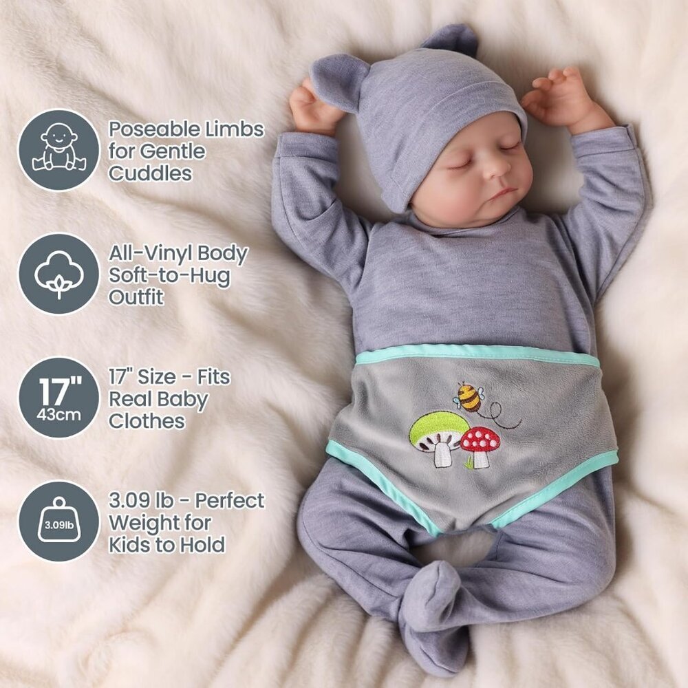 Lifelike Reborn Baby Dolls 17 Inch Realistic Newborn Baby Doll Real Life - Picture 5 of 6